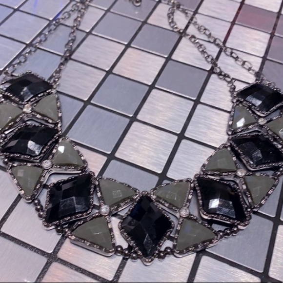Black & Grey Statement Necklace w/ Clear Crystals!!! - Picture 4 of 6